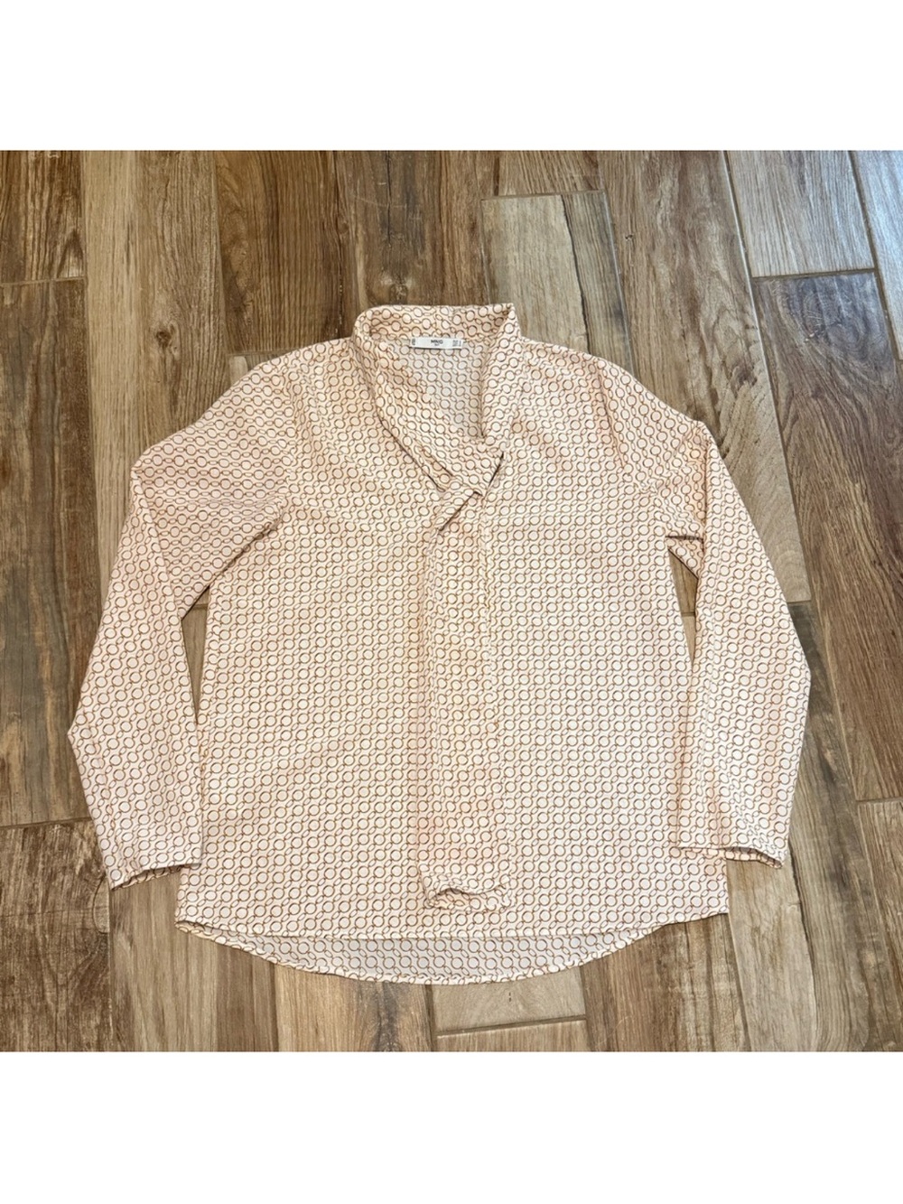 MNG Mango Tie Neck Blouse Gold Rings Design Long Sleeve